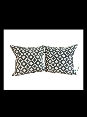 Throw Pillows Set Of 2 Gray Tan Cutout geo trellis pattern Feather Inserts 20x20